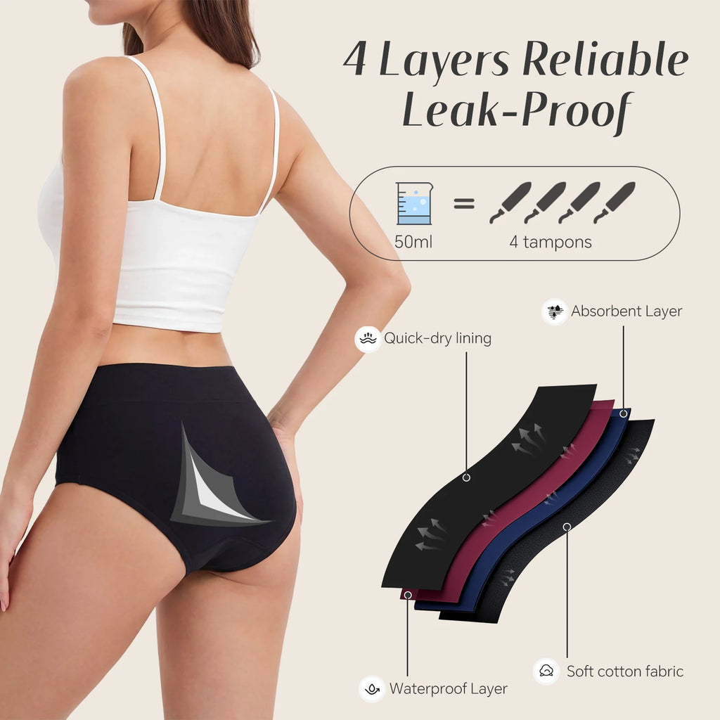 Three-Piece High-Waisted Menstrual Brief Set in Deep Jewel Tones