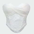 Ethereal White Strapless Corset with Draped Sweetheart Bodice and Lace Overlay