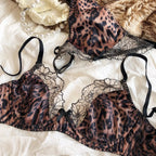 Rich Chocolate Satin and Black Lace Spliced Underwire Lingerie Set