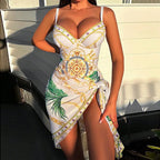 Royal Blue Baroque Print Swim Set with Structured Top and Matching Wrap Skirt