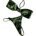 Deep Emerald Mottled Print String Bikini Set with Minimalist Tie Closures