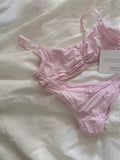 Minimalist Light Pink Wire-Free Lounge Bralette and Brief Set with Delicate Lace Edging