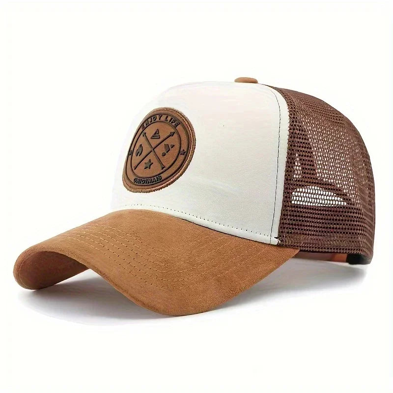 Patchwork Mesh Trucker Cap Adjustable Curved Brim Casual Outdoor Streetwear Hat
