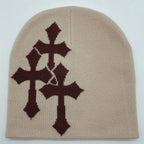 Abstract Graphic Polyester Knit Beanie for Modern Streetwear Casual Winter Everyday Fashion Style