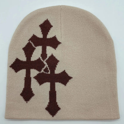 Abstract Graphic Polyester Knit Beanie for Modern Streetwear Casual Winter Everyday Fashion Style