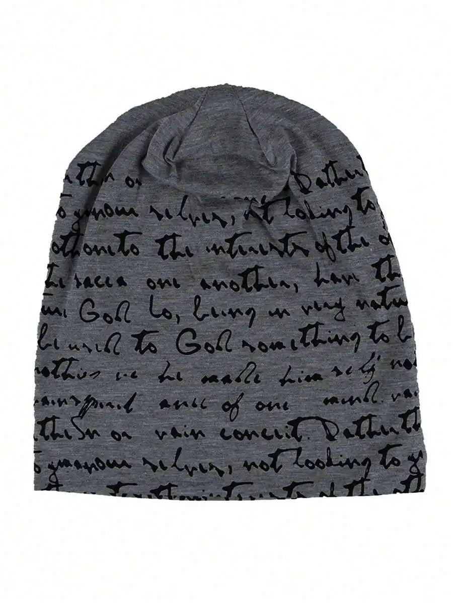 Script Pattern Polyester Knit Beanie for Contemporary Casual Streetwear Winter Everyday Fashion Style