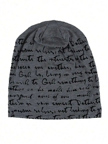 Script Pattern Polyester Knit Beanie for Contemporary Casual Streetwear Winter Everyday Fashion Style