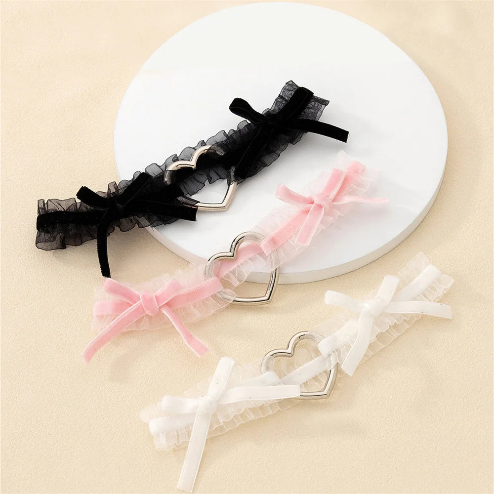 Heart Bow Thigh Garter Gothic Coquette Alternative Fashion Accessory