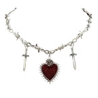 Vintage Gothic Heart Sword Pendant Choker Necklace with Alternative Charm Details