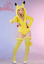Women's Hooded Plush Romper with Animal Ear Hood, Tail and Matching Thigh-High Socks
