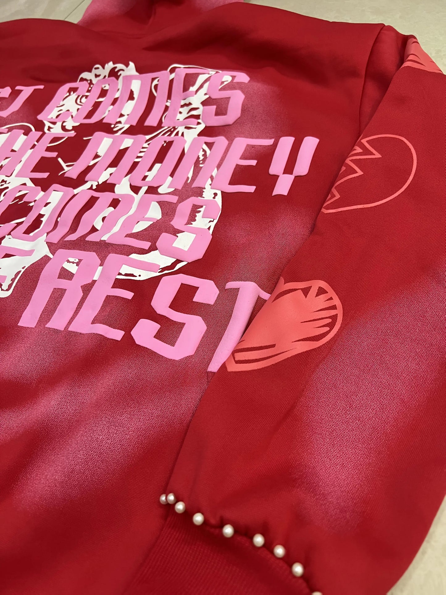 Women's Washed Graphic Oversized Hoodie with Decorative Stud Accents Streetwear Pullover Sweatshirt