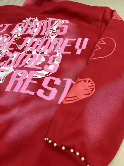 Women's Washed Graphic Oversized Hoodie with Decorative Stud Accents Streetwear Pullover Sweatshirt