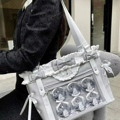 Decorative Window Tote Shoulder Bag with Utility Pocket Styling