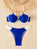Structured Brown Seashell Underwire Bikini with Contrast White Detailing