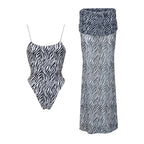 Three-Piece Zebra Print Swimwear Set with Matching Sheer Mesh Pants