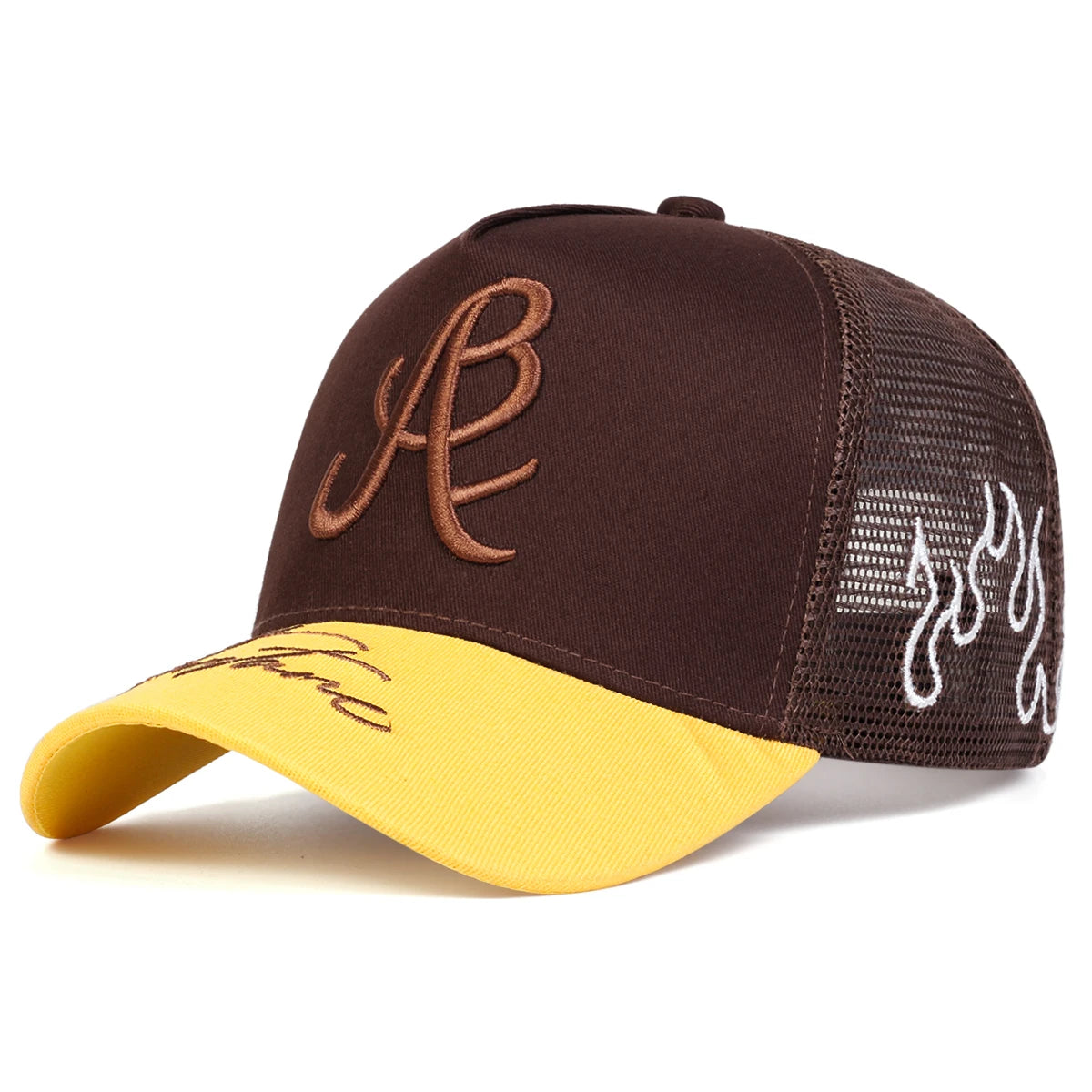 Embroidered Mesh Baseball Cap Adjustable Curved Brim Casual Streetwear Trucker Style Hat