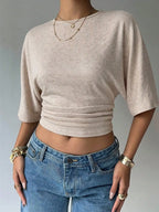 Batwing Sleeve Crop Tee with Relaxed Fit and Minimalist Casual Style
