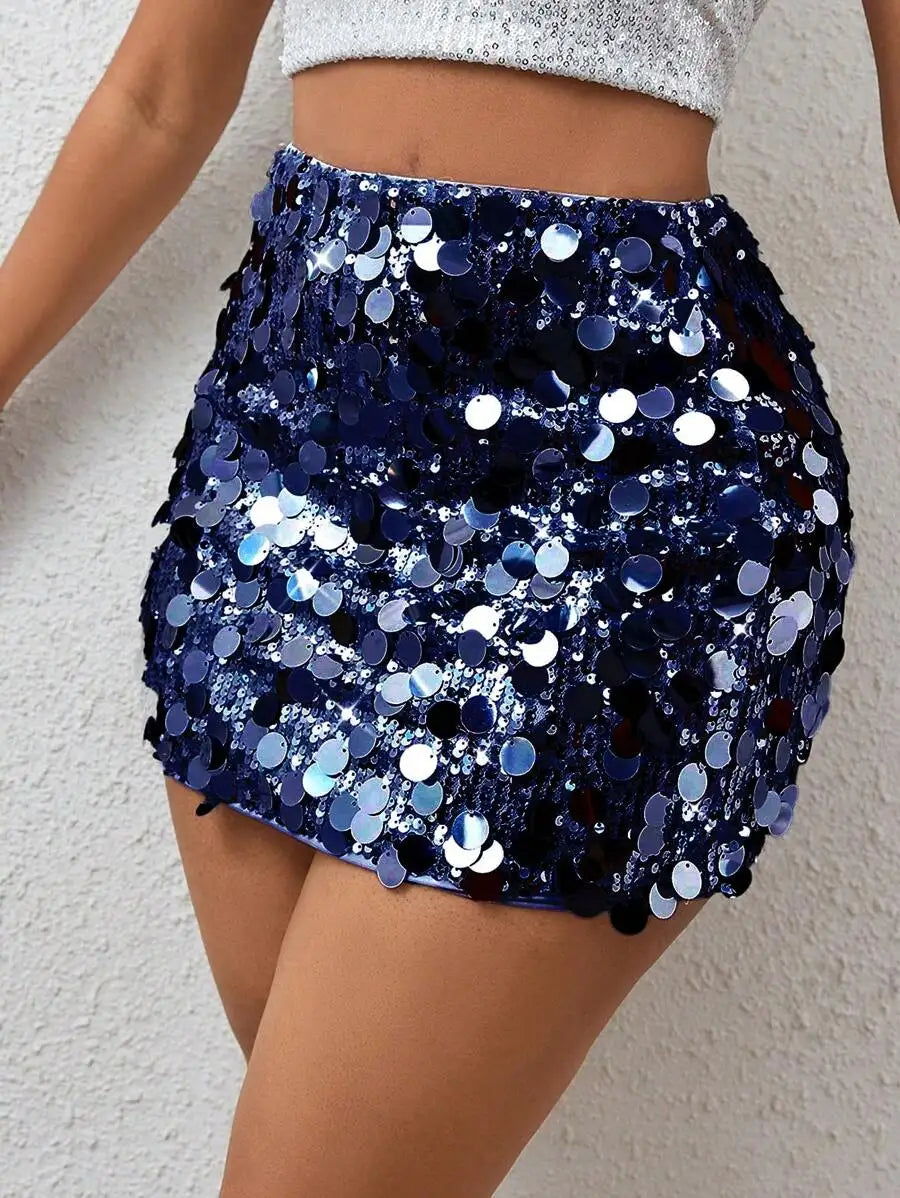 Stretch Sequin Bodycon Mini Skirt with High Shine Party Silhouette