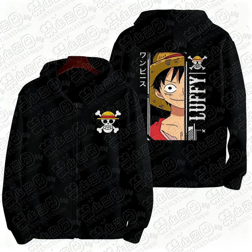 Manga Streetwear Zip Hoodie with Retro Pirate Adventure Artwork
