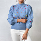 Women's Polka Dot Textured Knit Relaxed Fit Contemporary Sweater Pullover