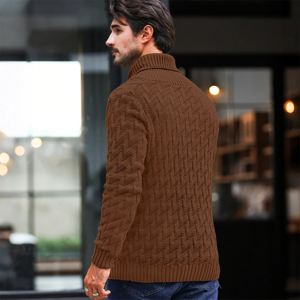 Men's Textured High Neck Contemporary Knit Sweater Relaxed Fit Pullover
