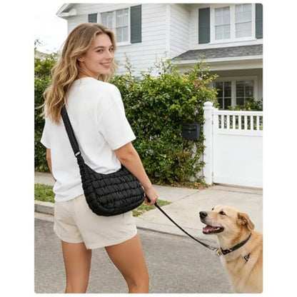 Compact Quilted Nylon Crossbody Shoulder Bag with Puffer Texture Design