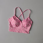 Playful Cherry Print Longline Sports Bra with Strappy Criss-Cross Back
