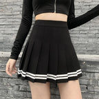 High Waist Pleated Mini Skirt Contrast Trim Alternative Fashion Bottom