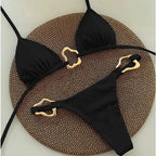 Crisp White Triangle String Bikini with Wavy Metallic Ring Hardware