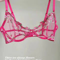 Sheer Black Mesh Lingerie Set with Delicate Blue Floral Embroidery and Underwire Support