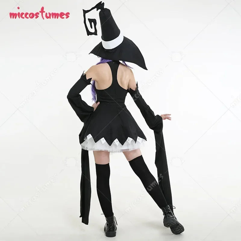 Women's Layered Hooded Dress Costume Set with Oversleeves and Statement Accessory Details