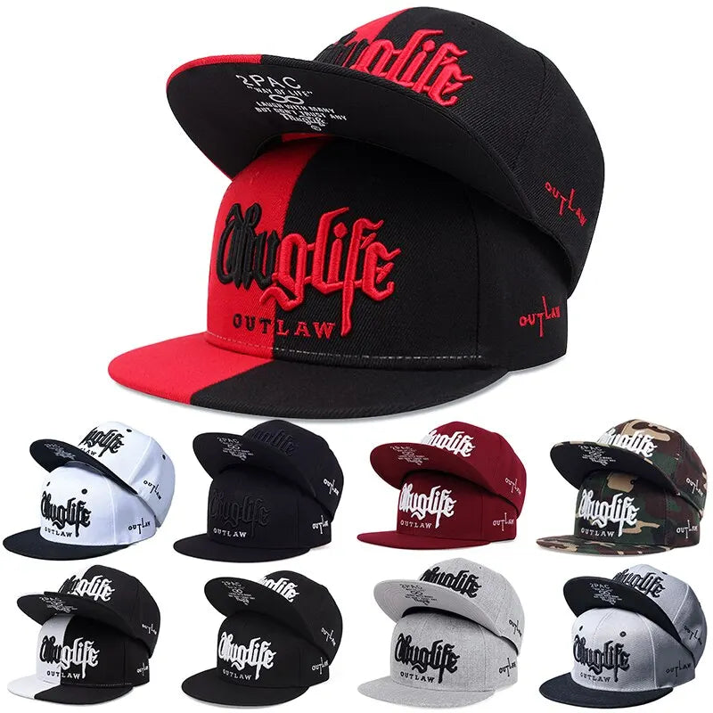 Embroidered Flat Brim Snapback Cap Adjustable Hip Hop Streetwear Baseball Hat
