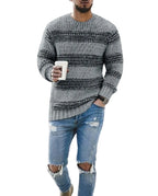 Men's Relaxed Fit Striped Flat Knit Crew Neck Streetwear Sweater Pullover
