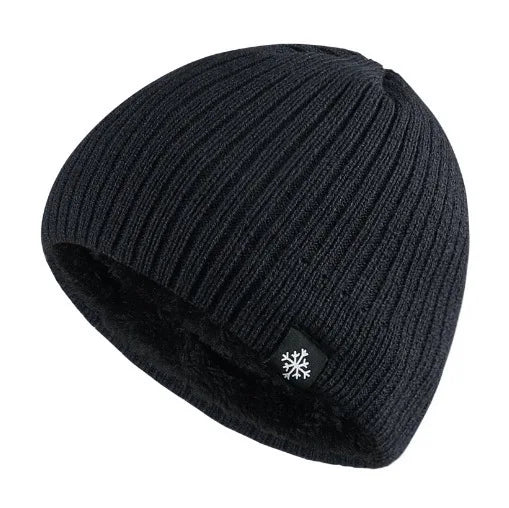 Thick Fleece Lined Cotton Knit Beanie with Ear Coverage for Outdoor Winter Streetwear Style