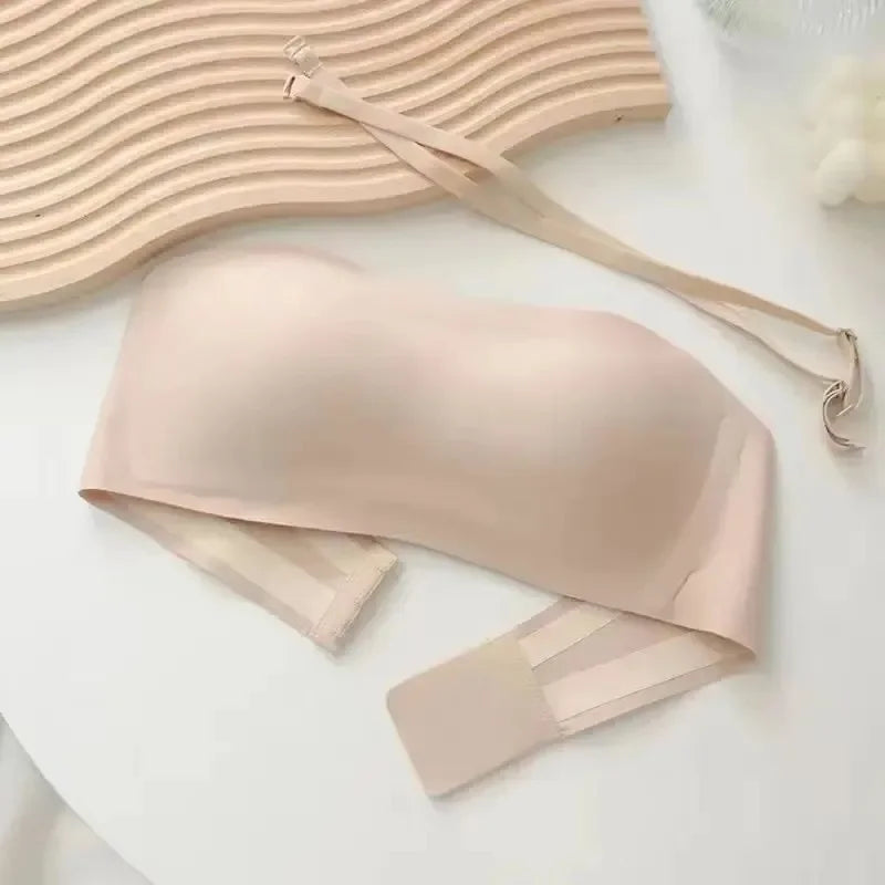Seamless Strapless Tube Top Bra with Hook-and-Eye Back Closure