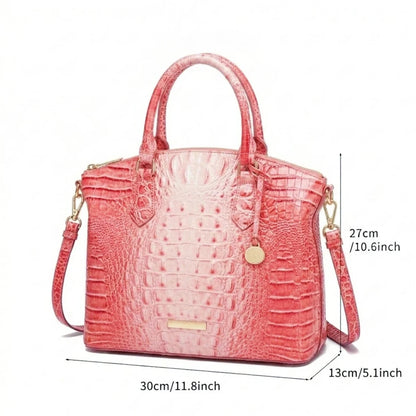 Embossed Dome Satchel Bag with Top Handle and Detachable Shoulder Strap
