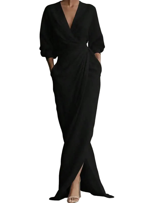 Minimalist Draped Maxi Dress with Relaxed Elegant Fashion Styling