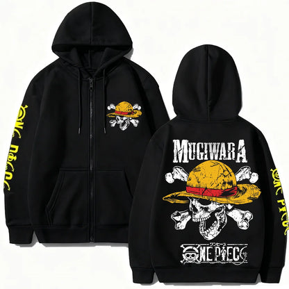 Pirate Adventure Zip Hoodie with Manga Streetwear Aesthetic