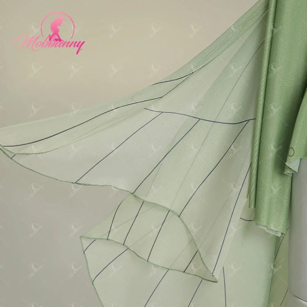 Women's Fairy-Inspired Ruffle Bodysuit with Flowing Chiffon Sleeves, Necklace and Matching Stockings