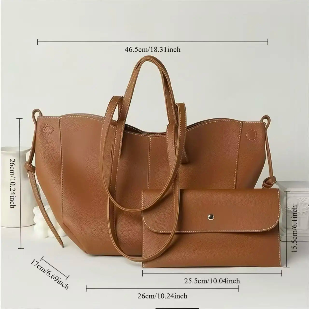 Minimal Faux Leather Tote Bag Set with Crossbody Companion Bag
