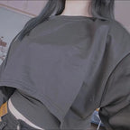 Women's Cropped Batwing Sleeve Sweatshirt with Relaxed Fit for Modern Streetwear Style