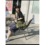 Utility Canvas Messenger Tote Bag with Oversized Crossbody Carry Design