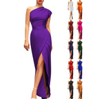 One Shoulder Bodycon Maxi Dress with Side Slit Evening Silhouette