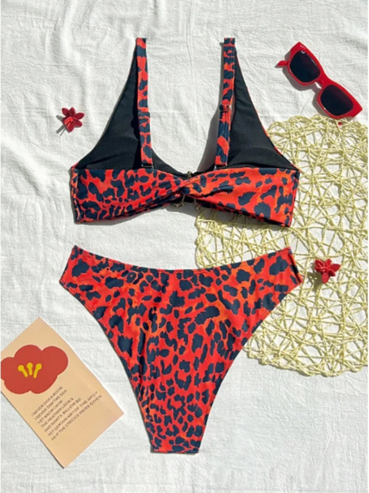 Leopard Print Bikini Set with Metallic Starfish Center Hardware