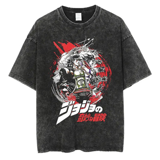 Anime-Inspired Cyber Gothic Graphic Tee with Vintage Manga Streetwear Aesthetic