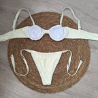 Cream Ruched Underwire-Style Bikini with Pearl-Inspired Embellishments and Tie-Side Bottoms