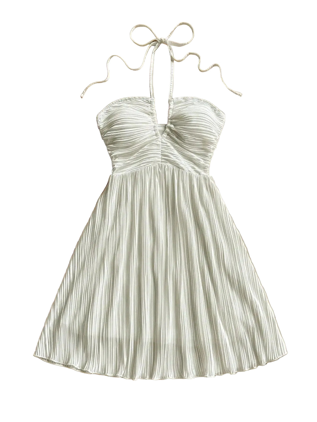 Pleated Halter Tie Mini Dress with A-Line Vacation Inspired Summer Silhouette