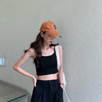 Square Neck Sleeveless Crop Top with Wide Straps Contemporary Streetwear Style