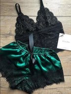 Women's Lace-Trim Silk-Look Crop Top and Shorts Pajama Set, Sleeveless Two-Piece Loungewear with Feminine Nightwear Styling