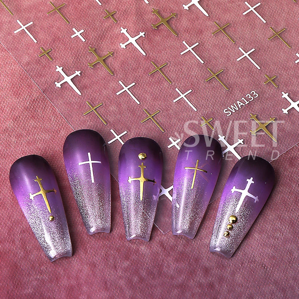 Gothic Cross Nail Art Stickers for Alternative Fashion Manicure Styling